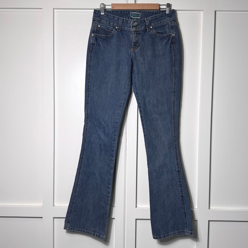 Wrangler Premium Patch Womens Bootcut Jeans 7/8x36 Medium Wash Blue 07MWZAL